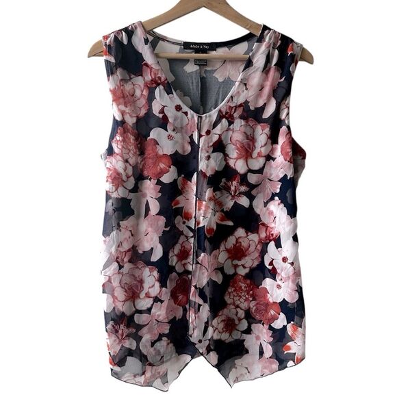 Adele & May Floral Sleeveless Top Size Large Flowy Romantic sheer shabby chic - Picture 1 of 2